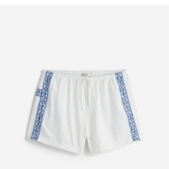 Madewell White Shorts with embroidery Blue Pattern size xl - Picture 1 of 8